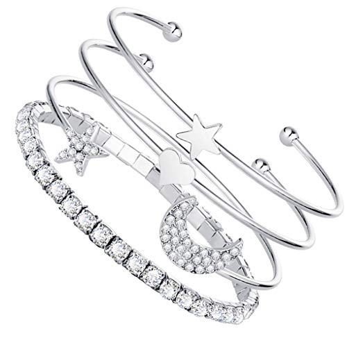 Regard L 4pcs Establecer la Pulsera Ajustable de/Cuff de la Luna en Capas Estrellas Brazalete Pulsera Pulsera de Cristal de Las Mujeres