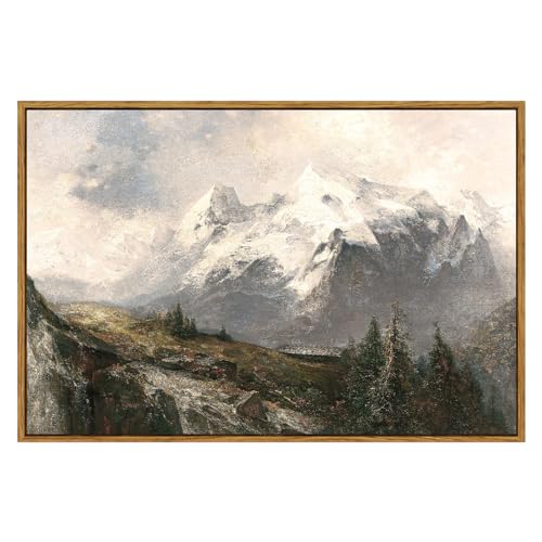 VIYYIEA Vintage Nature Large Framed Wall Art, The Alpine Pastures Paintings Art Decor Room Aesthetic, Canvas Print Artwork, Mountain Landscape Wall Picture for Bedroom Bathroom Office, 24X36 Inch