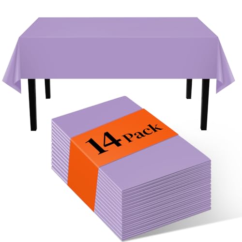 Image of Lavender 14 Pack 54 x 108 Inch Plastic Tablecloths, Disposable Rectangle Tablecloth, Party Table Cover Plastic Table Cloth