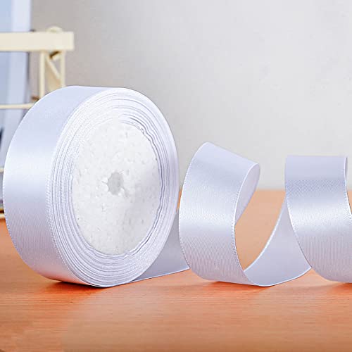 ZYOOO 2 Rollen 25mm X 22m Satinband Weiss - Schleifenband Geschenkband Bänder weiß zum Basteln Cover