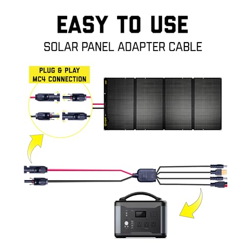 SunJack MC4 Solar Panel to Portable Power Station Adapter Cable, XT60 / Anderson / DC7909 and DC8020 (8mm) Plug Connectors, Charge Solar Powered Generator Battery (12AWG, 10FT/3M)