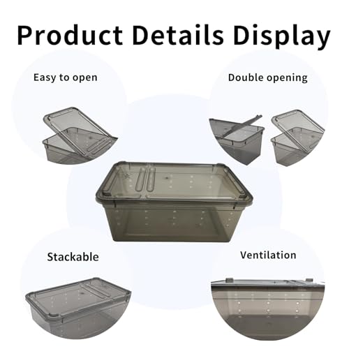 Image of PINVNBY 8 PCS Reptile Feeding Box Portable Snake Breeding Box Reptile Transport Container 7.48 inchx4.92 inchx2.95 inch Plastic Pet Houses for Lizard Spider Scorpion Gecko Insect Tortoise Treefrog(Black)