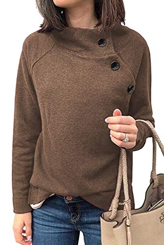 Bequemer Laden Damen Sweatshirt Langarm Kurz Crop Pullover Tops mit Tasten