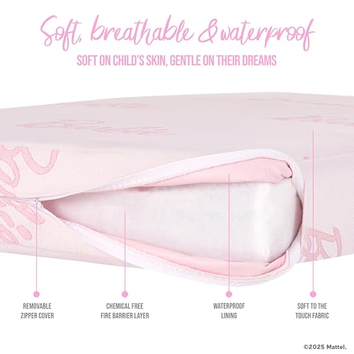 Image of Evolur Barbie Chasing Dreams GREENGUARD Gold & BSA Certified Crib and Toddler Mattress, Dual-Sided Infant & Toddler Support Water-Resistant & Flame-Retardant - Pink