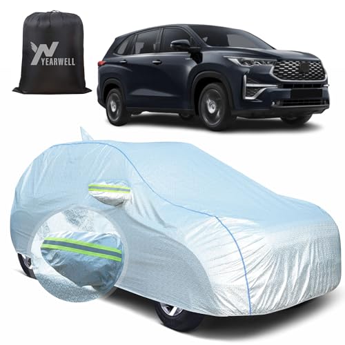 Image of Car Body Cover for Toyota Innova Crysta Hycross, 100% Waterproof, Heat-Resistant with Mirror & Antenna Pockets, Soft Cotton Lining, Triple Stitched, Piping & Reflector (Reflective Silver)