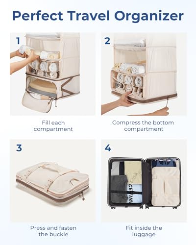 BAGSMART 4-Shelf Hanging Closet Organizer for Cruise Ship Essentials, Large Capacity Packing Cubes for Women Travel, Foldable Closet Organizer for Bathroom/Closet Storage2
