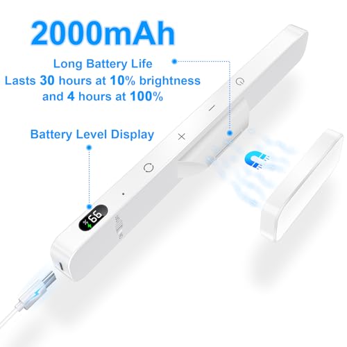 Image of Ferswe 3W Rechargeable Light Bar with Remote Control, 3 Color Adjustable Mirror Lights, 2000mAh Battery Makeup, Touch for Cabinets, Magnetic Stick On for Closet, Kitchen
