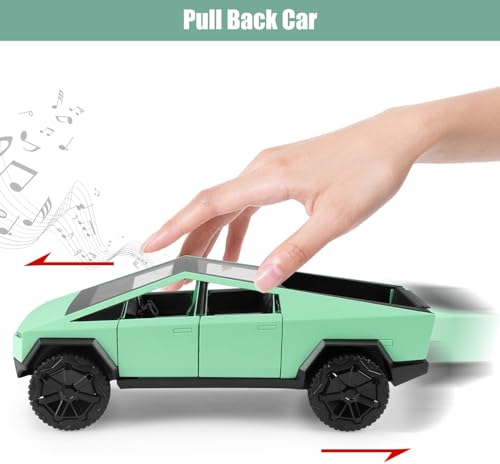 Image of 1 /24 Tesla Cybertruck Diecast Metal Toy Truck with Lights and Sounds, Mini Vehicle for Boys Ages 3 and Up, Realistic Design, Fun Educational Play, for Kids and Collectors (Green)