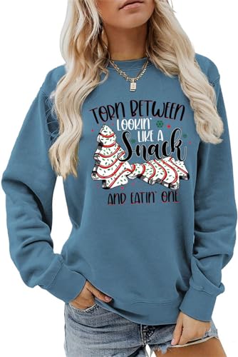 Image of ESIKAH Torn Between Lookin Like A Snack And Eatin'One Christmas Sweatshirt Debbie Cakes Shirts Women Crewneck Pullover Tops