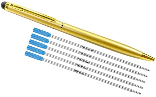 Image of IMPRINT Ball Pen Medium Point Golden Body, Twist Mechanism with Touch Stylus and 5 blue refills in this pack