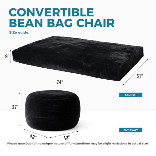 Image of Big Bean Bag Chairs for Adults,Bean Bag with Filler Included,Memory Foam Bean Bag,Giant beanbag,Suitable for Reading Chairs in Living Room, Bedroom and Dormitory. (Black, Bean Bag Bed)
