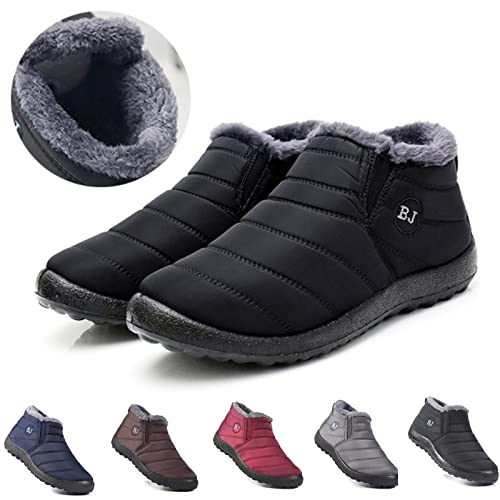 Boojoy Winter Boots Winter Warm Non-Slip Ankle Boots Fur Lined Thickened Non-Slip Winter Shoes for Men and Women (8-Women Black)