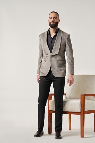 Image of MR BUTTON Grey Slim-Fit Single Breasted Broad Lapel Blazer