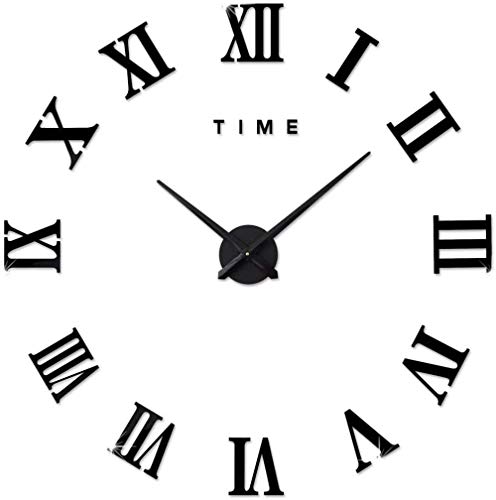 Montre 3d autocollants romains grand mur horloge amovible noire design