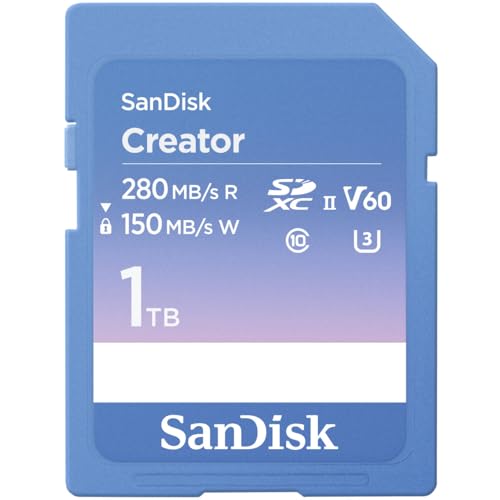 SANDISK Creator SD-UHS-II Speicherkarte 1 TB (Für DSLR und Mirrorless-Kameras 6K-Video V60 UHS-II 280 MB/s Lesen RescuePro Deluxe Adobe Creative Cloud)