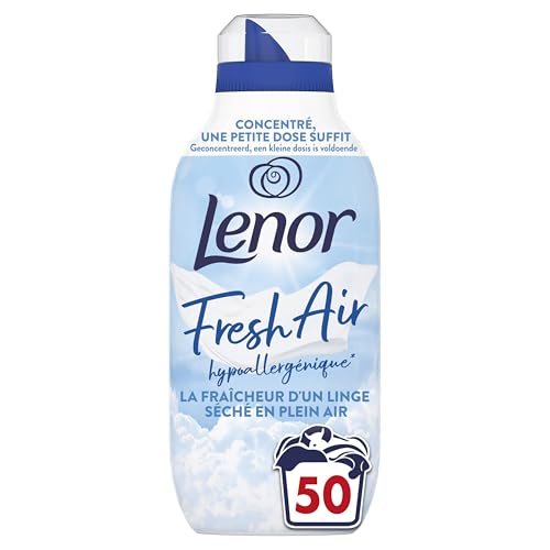 Lenor Fresh Air Adoucissant 50 Lavages, Gamme Peaux Sensibles, Protection Anti-Odeurs, Fraîcheur Ultra Concentrée