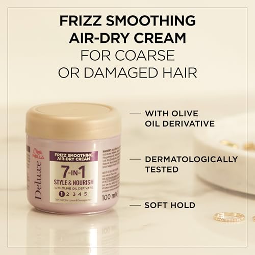 Wella Deluxe Frizz Smoothing Air-Dry Cream | Anti-Frizz | Heat Protection | Reduces Split Ends | With Olive Oil Derivate | Coarse or Damaged Hair | Soft Hold | 7-in-1 Style & Nourish, 150ml - Image 6