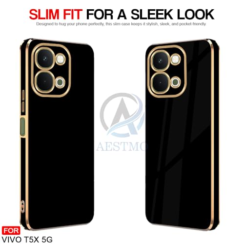 Image of AELVOUX Back Case Cover for Vivo T5X / Y51 Pro / iQOO Z11X 5G | Gold Electroplating Chrome | Raised Edges | Super Soft-Touch | Bumper Back Cover for Vivo T5X / Y51 Pro / iQOO Z11X 5G (Gold & Black)