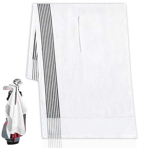 JUEQIQI Golf Caddy Towel 22 x 42 Large Golf Towel with 8 Center Cut Cotton Caddie Towels Hang Golf Bags Golf Cart Sport Stripe Towels for Lovers Golfers Tour Players Club (1 White)