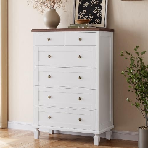 Garvee 6 Drawer Dresser for Bedroom, 47" Vintage Dresser, White