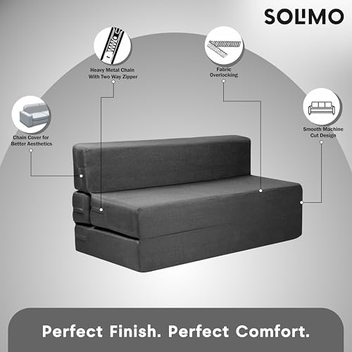 Image of Amazon Brand - Solimo 3 Seater 5 * 6 Jute Fabric Washable Cover Sofa Cum Bed 3 Seater Double Foam Fold Out Sofa Cum Bed (Finish Color - Grey Delivery Condition - Pre-Assembled)