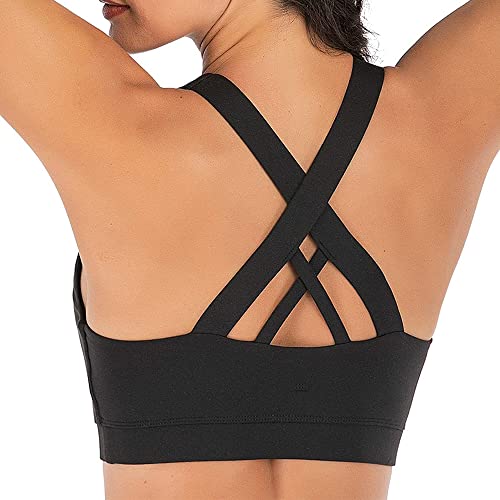 Soutien-Gorge de Sport Femme sans Armature Brassière de Sport Dos Croisé avec Coussinets Maintien Fort Elastique Soutien-Gorge Sport Yoga (as4, Numeric, jaspo_2X_o, jaspo_2X_ot, Noir, M) Cover