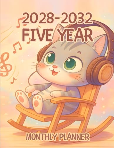 2028-2032 Five Year Monthly Planner: 5 Year Calendar Schedule Agenda and Organizer January 2028 to December 2032 with holidays Cat Lover