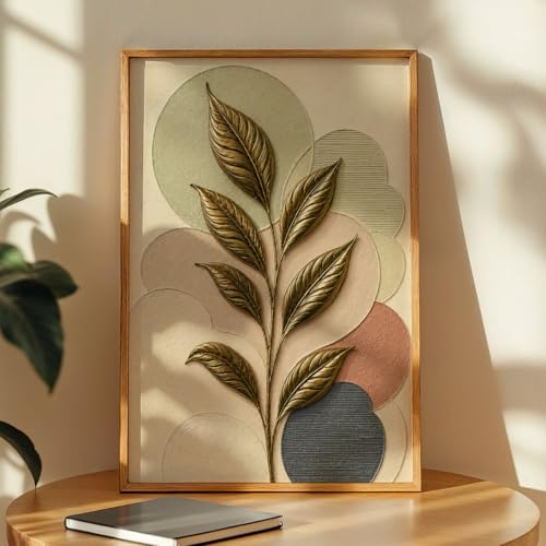 Image of NoWorries 3D Botanical Leaf Wall Painting with Frame Set of 1 | Premium Textured Gold Leaf Artwork, Modern Abstract Nature Wall Decor for Living Room, Bedroom, Office and Home Decoration (3d Art-1,13x19inch)