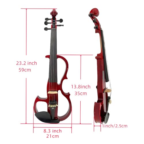 Image of Vetimobato Electric Violin 4 /4 Full Size Solid Wood Silent Violin Set for Adults Beginner Practice Electric Fiddle with Ebony Fittings Hard Case & Bow(5 String Burgundy)