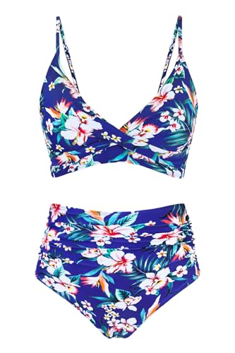 Image of Amy Babe Women's High Waisted Bikini Sets Push Up Twist Front Spaghetti Straps Ruched Two Piece Swimsuit Bathing Suit