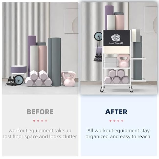 Yoga Mat Storage Rack£¬Home Gym Storage Rack Gym Workout Equipment Storage Organizer Fitness Weight Rack on Wheels for Yoga Mat,Yoga Block,Foam Roller,Resistance Band,Dumbbell,Kettlebell and Other Workout Accessories