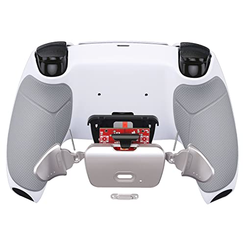 Extremerate Silver Real Metal Buttons (Rmb) Version Rise 2.0 Remap Kit For Ps5 Controller With Gray Rubberized Grip White Back Shell, Upgraded Programable Back Buttons Attachment For Ps5 Controller #TOP6