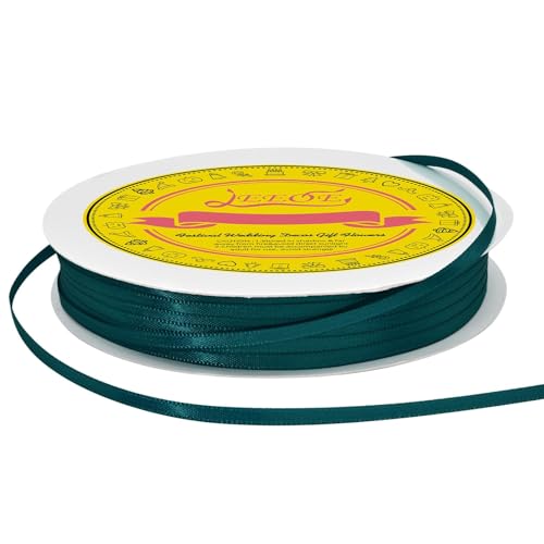 Image of Double Face Teal Satin Thin Ribbon 1 /8 inch X 100 Yards Polyester Teal Ribbon for Gift Wrapping Very Suitable for Weddings Party Hair Bow Invitation Decorations and More