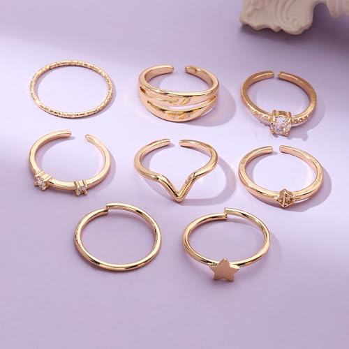 Image of Salty Fashion Nested Nova Finger Rings for Women & Girls | Pack of 8 | Fancy | Adjustable | Stylish & Minimal | Birthday Gift | Aesthetic Jewellery | Accessories for Everyday Wear | Gift for Diwali, Christmas, Marriage, Birthday