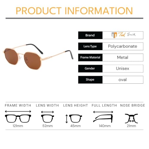 Image of Ted Smith Full Rim Oval Shape Branded and Stylish Sunglasses | Polycarbonate Lens & 100% UV Protection | Men & Women | Small to Medium | 52-21-140