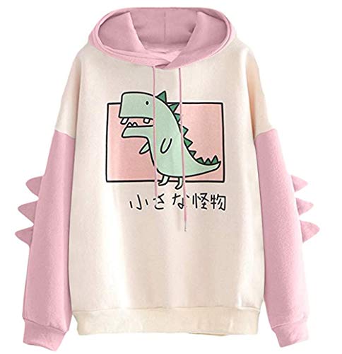 Big Girls Hoodie Dinosaur Coat Cute Bear Ear Panda Sweatshirt Plush Pullover Hoodie (Light Pink, 10-12 (M))