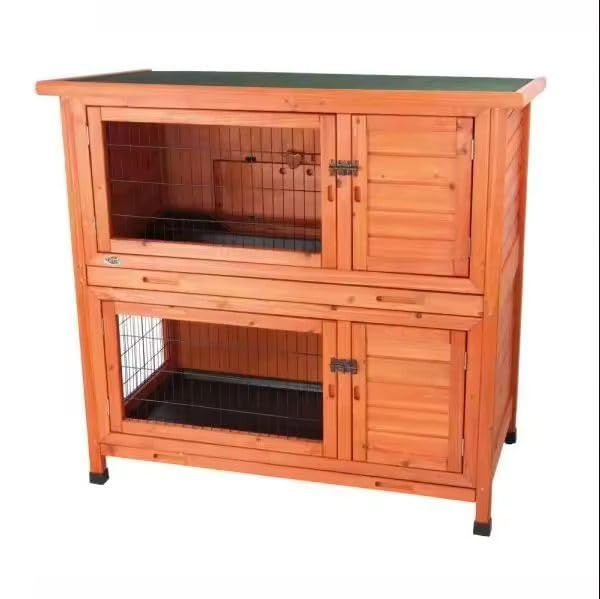 Divit Jaula para conejos con rampa para animales pequeños, 2 niveles, exterior de madera de abeto