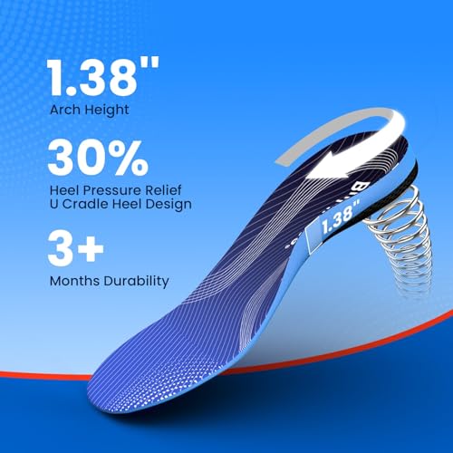 Image of High Arch Support Inserts for Plantar Fasciitis -Bukihome Flat Feet Insoles for Men & Women, 220 lbs Heavy Duty Orthotic Shoe Inserts for Standing, Walking,Working-Size XL