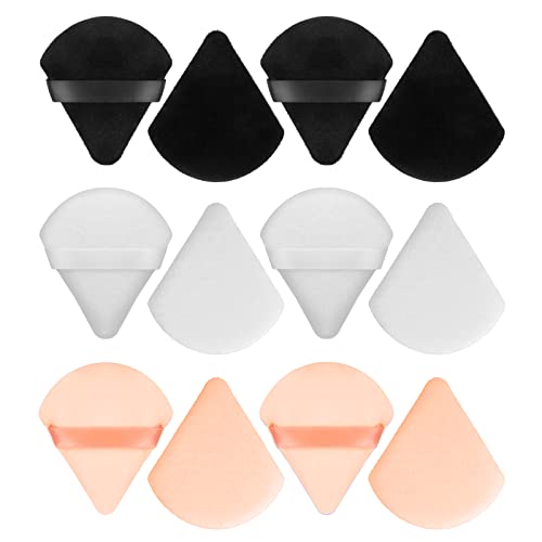Sibba 12Pcs Powder Puff Triangle Cotton Cosmetic Powder Cushion Puff Women Beauty Sponge Powder Puff Pads for Loose Powder Foundation Wet and Dry Dual-Use Makeup Tool (Black, white, skin color)