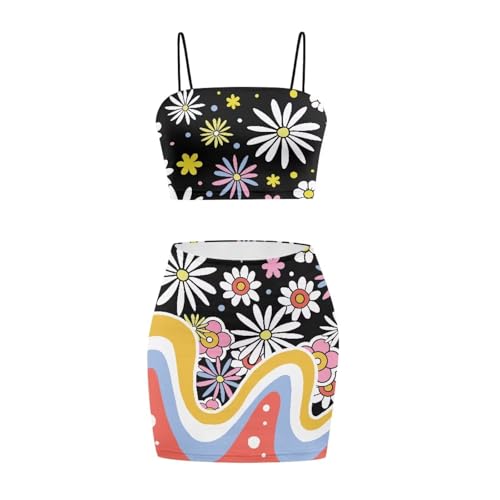 Image of Biyejit Women's 2 Piece Summer Outfits Spaghetti Strap Crop Tops and Bodycon Mini Skirt Dress Set Plus Size S-4XL