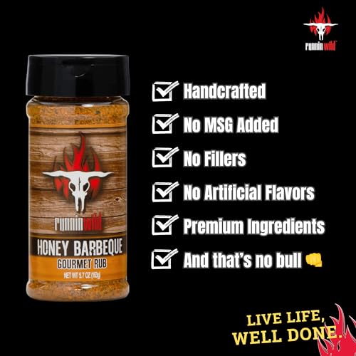 Image of Gourmet Honey BBQ Rub & Seasoning - Delicious Sweet & Smoky Flavor for Pork, Chicken, Ribs & Salmon | Premium BBQ Dry Rub | Runnin' Wild Foods, 5.7 ounces