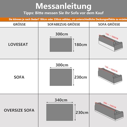 MYSKY HOME Sofa Überzug Kratzschutz Sofa Katze - Sofabezug 2 Sitzer, Sofaüberwurf Waschbar, Couch Überzug L Form, Überwurfdecken für Sofa Schutzdecke, Sofaschoner 180 x 300cm, Grau