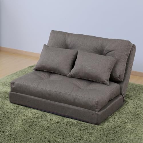 [山善] ソファ ソファーベッド カウチ 3WAY 日本製 ゆったり 一人掛け クッション付き 腰部14段階 リクライニング 簡易ベッド ローソファ 幅90×奥行70/200×高さ16/59cm 一人暮らし 完成品 ブラウン ATS-90K(BR)