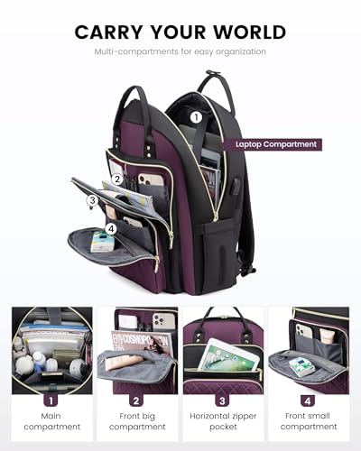 Image of LOVEVOOK Laptop Backpack Purse for Women, 15.6 inch Laptop Bag for Travel with USB Port, Water Resistant Lightweight Daypacks for College Work Business, Nurse Teacher Computer Backpacks