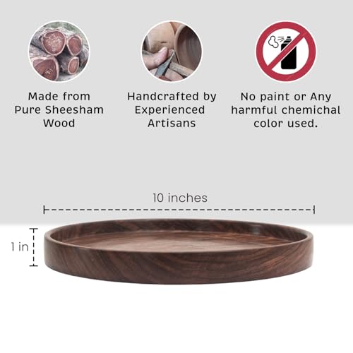 Image of Sheesham Wood Serving Plate, Wooden thali, 25.4 cm Round, Natural Brown, Chemical-Free