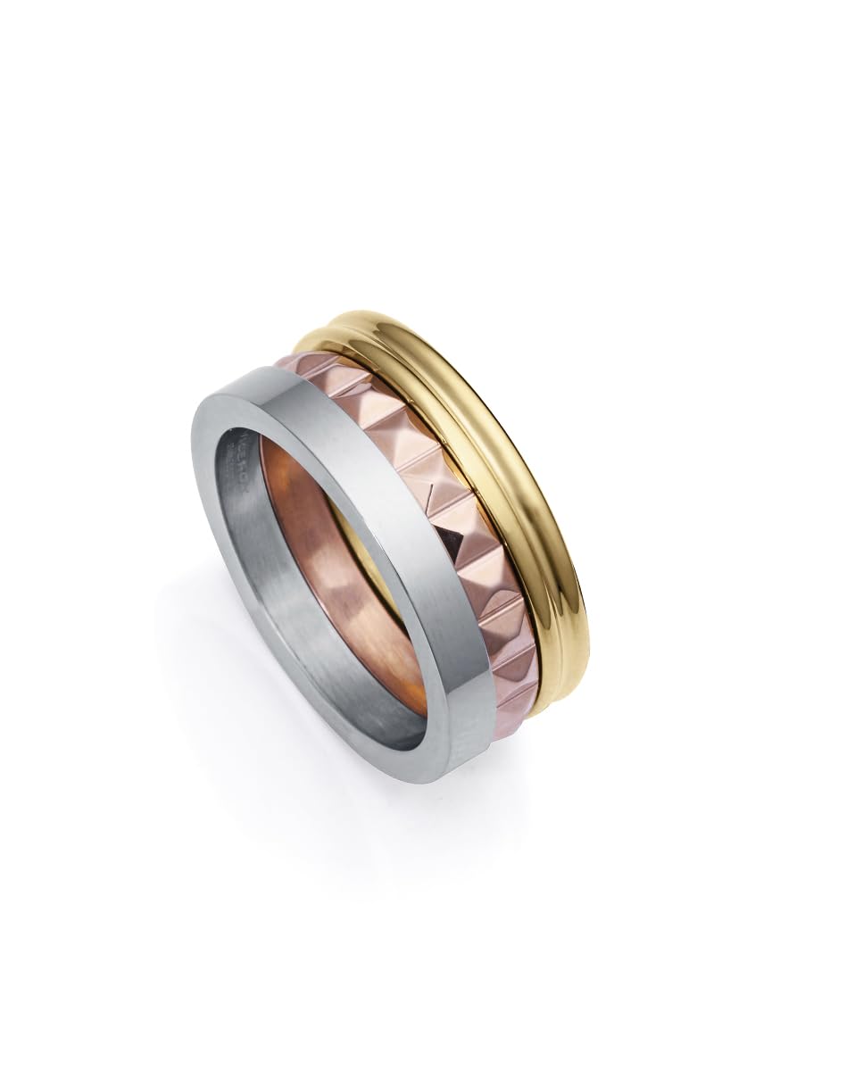 ViceroyFashion 14083A01219, Anillo Mujer Tricolor Dorado, Rosa y Acero, Estilo Chic, Triple Elegancia