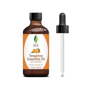 SVA Tangerine Essential Oil – 4 Fl Oz – 100% Natural Tangerine Oil – for Diffuser, Hair Care, Face, Skin Care, Aromatherapy, Scalp and Body Massage, Soap and Candle Making – with Dropper