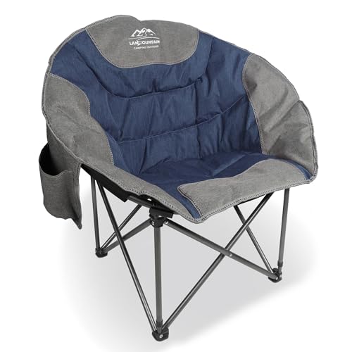 LANMOUNTAIN Portable Moon Camping Chair,Round Folding Lawn Chair with Cup Holder,Cooler Bag,Outdoor Heavy Duty Comfy Chairs,Perfect for Family Camping,Hiking,Picnics and Beach Trips,Blue