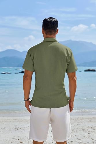 Image of COOFANDY Men's Button Down Shirts Short Sleeve Casual Shirts Summer Beach Linen Shirts with Pocket