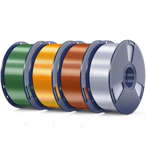 Image of 3D Printer Silk Filament, SUNLU Shiny Silk PLA Filament 1.75mm, Smooth Silky Surface, Great Easy to Print for 3D Printers, Dimensional Accuracy + /- 0.02mm, Silk Silver+Red Copper+Brass+Bronze 4KG